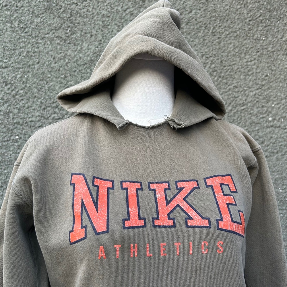Vintage 90s Nike Hoodie Women Brown Distressed Athletics Spellout Pullover - Picture 2 of 8
